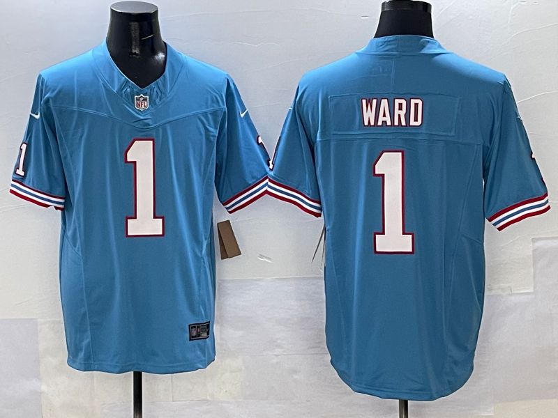 Men Tennessee Titans 1 Ward Light Blue Throwback Three generations 2025 Nike Limited NFL Jersey style 1
